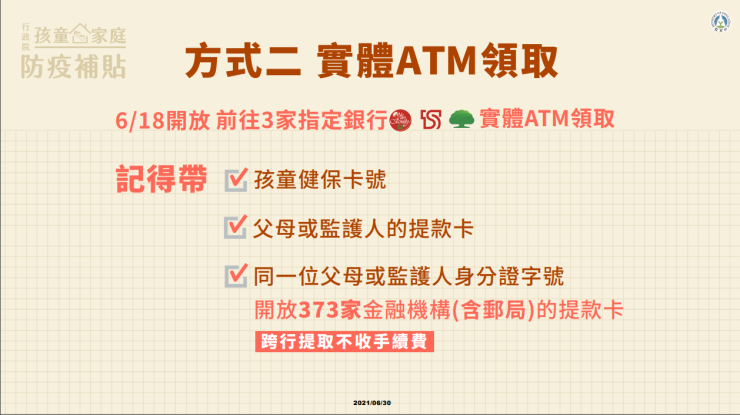 台湾子育て給付金ATM申請1